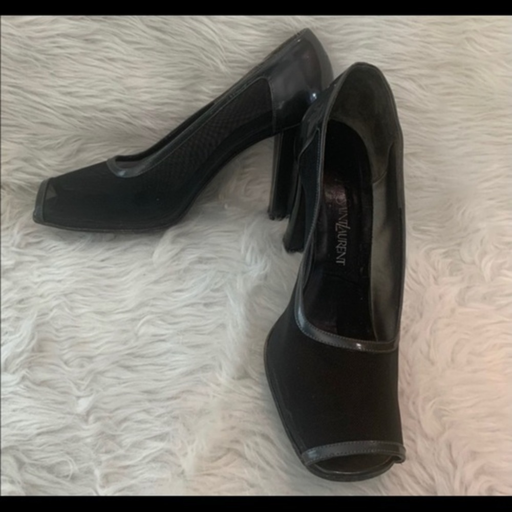 YSL Yves Saint Laurent Pumps Heels Shoes Authentic Patent Leather Mesh - Picture 9 of 16